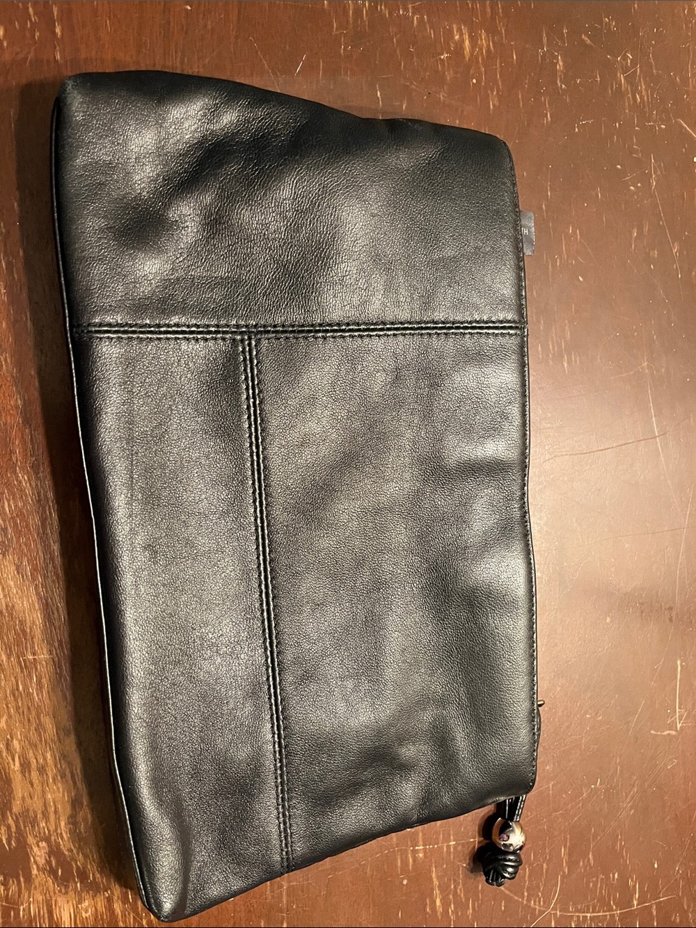 Black Leather women Zip Pouch